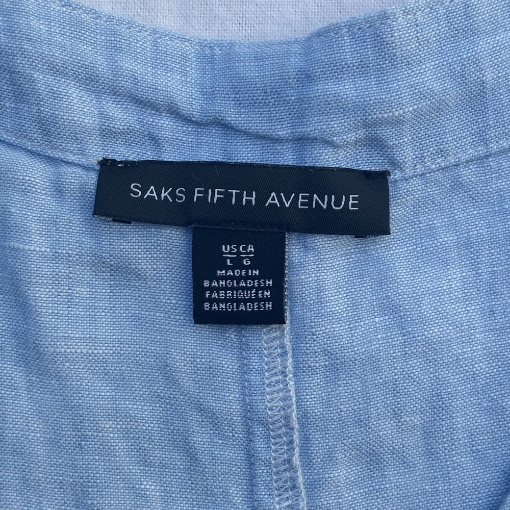 Saks 5th Avenue 100% Linen Top Button Front Short Sleeve Womens Large Light Blue - Picture 3 of 6